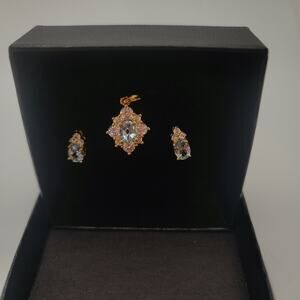 Genuine Blue Topaz 10 K Gold Plate Pendant and Earrings